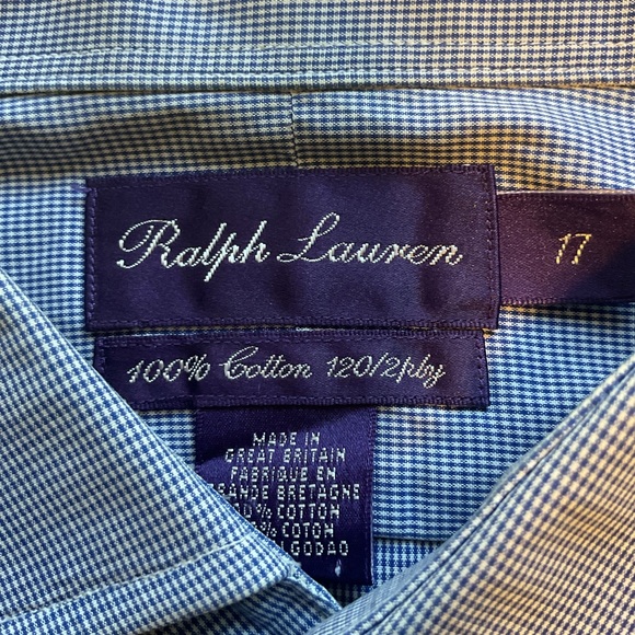 Ralph Lauren Purple Label mini check Button up 17 Xl - Picture 3 of 7